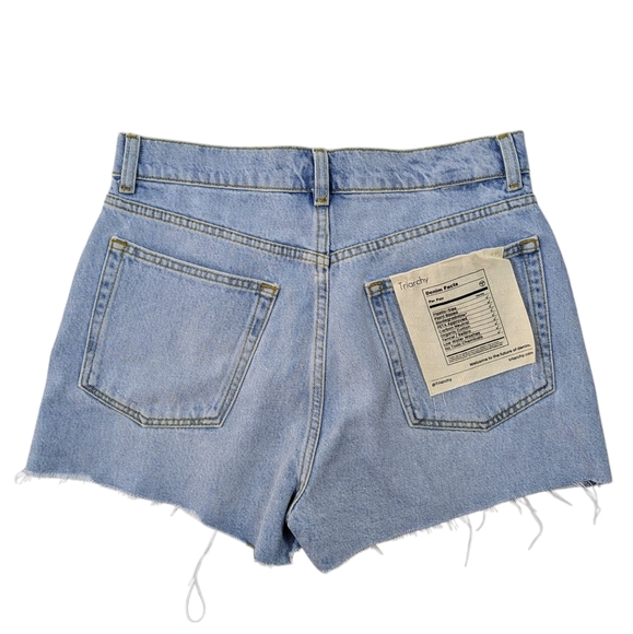 Triarchy Denim Shorts High Rise Cut Off Raw Hem Button Fly 5-Pocket Blue 26 NWT - Picture 6 of 13